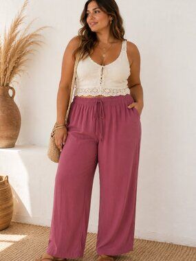 Rose Pink Pull-On Wide Leg Pants Size 20 Comfort Stretch Casual Chic